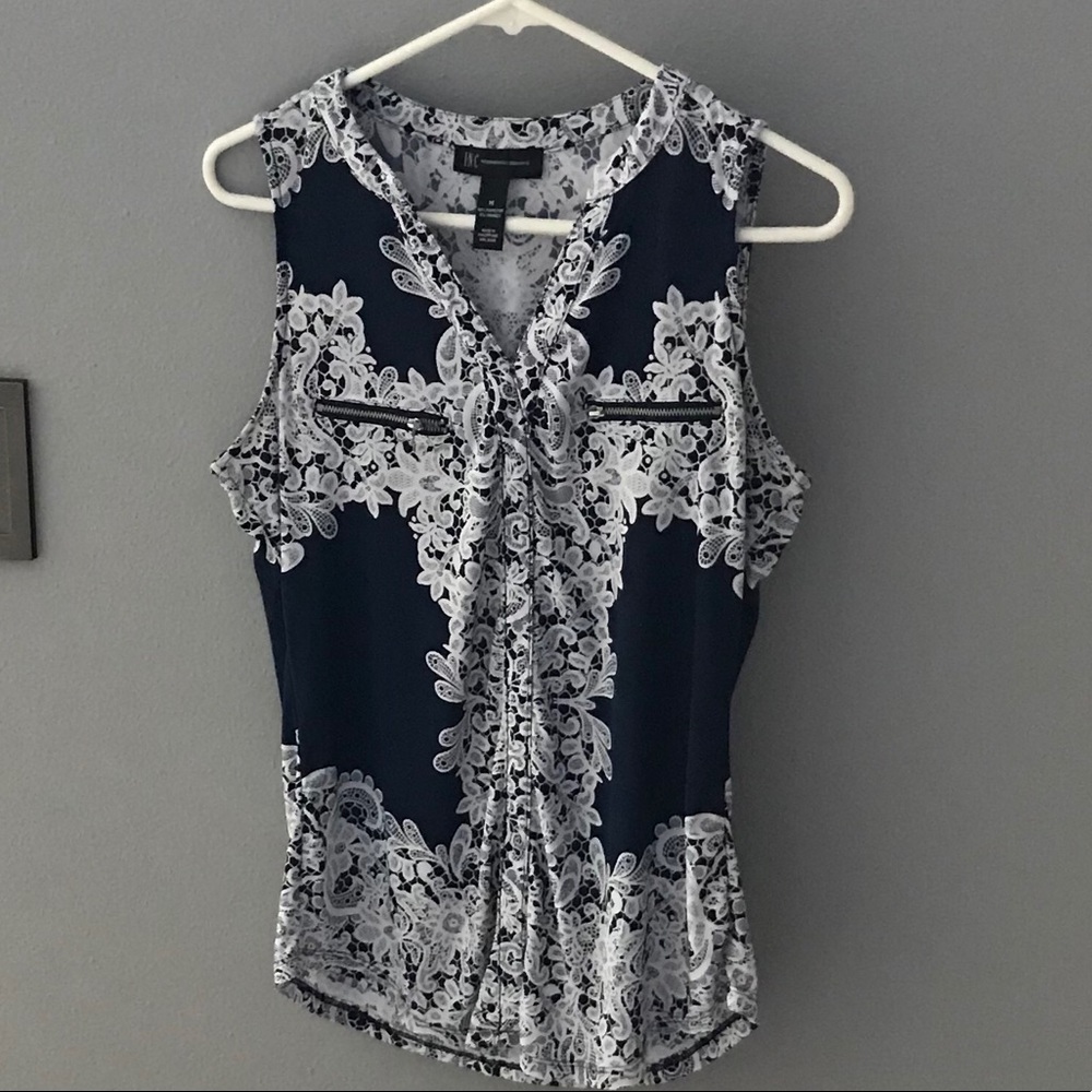 INC navy/white sleeveless blouse